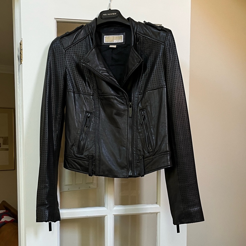 Michael Kors Perforated Black Leather Jacket